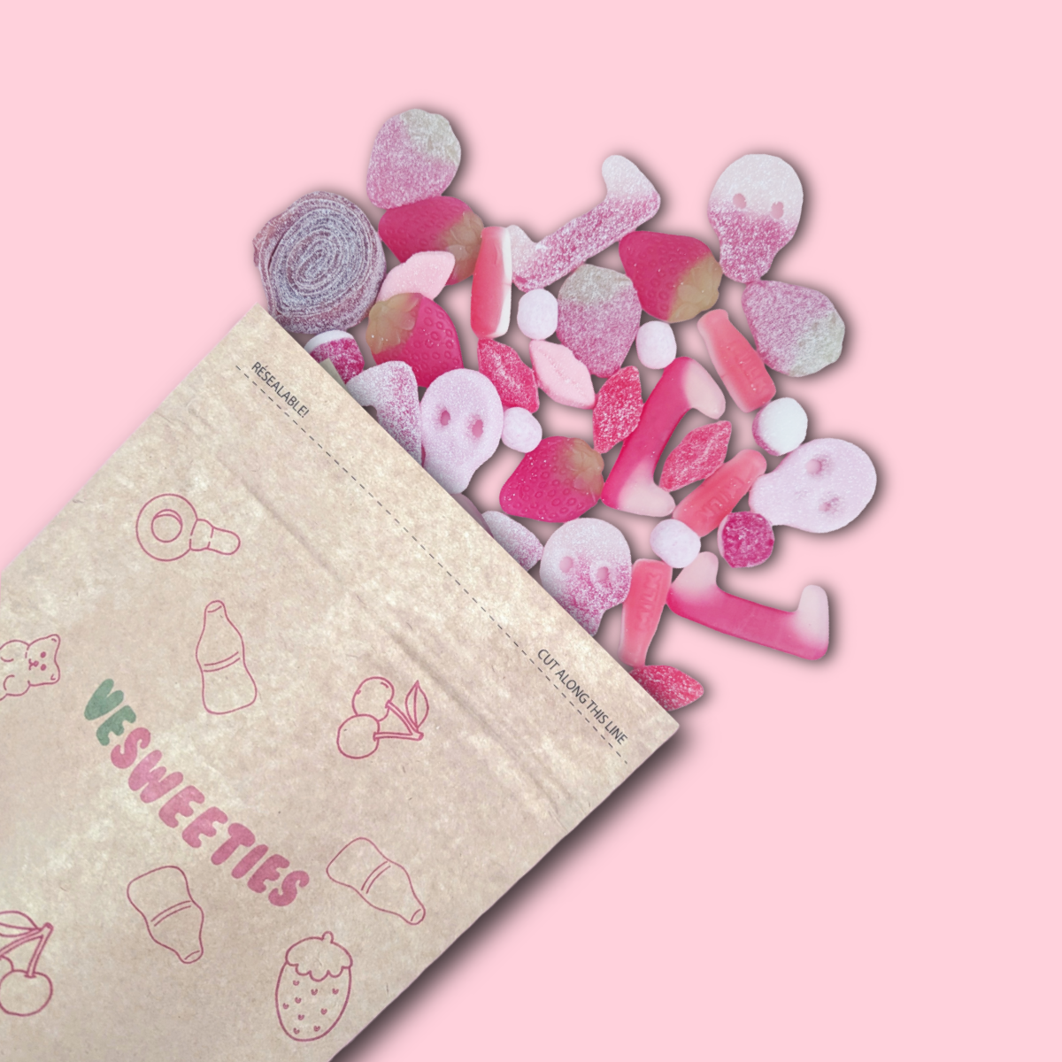 Vegan strawberry flavours sweet pouch