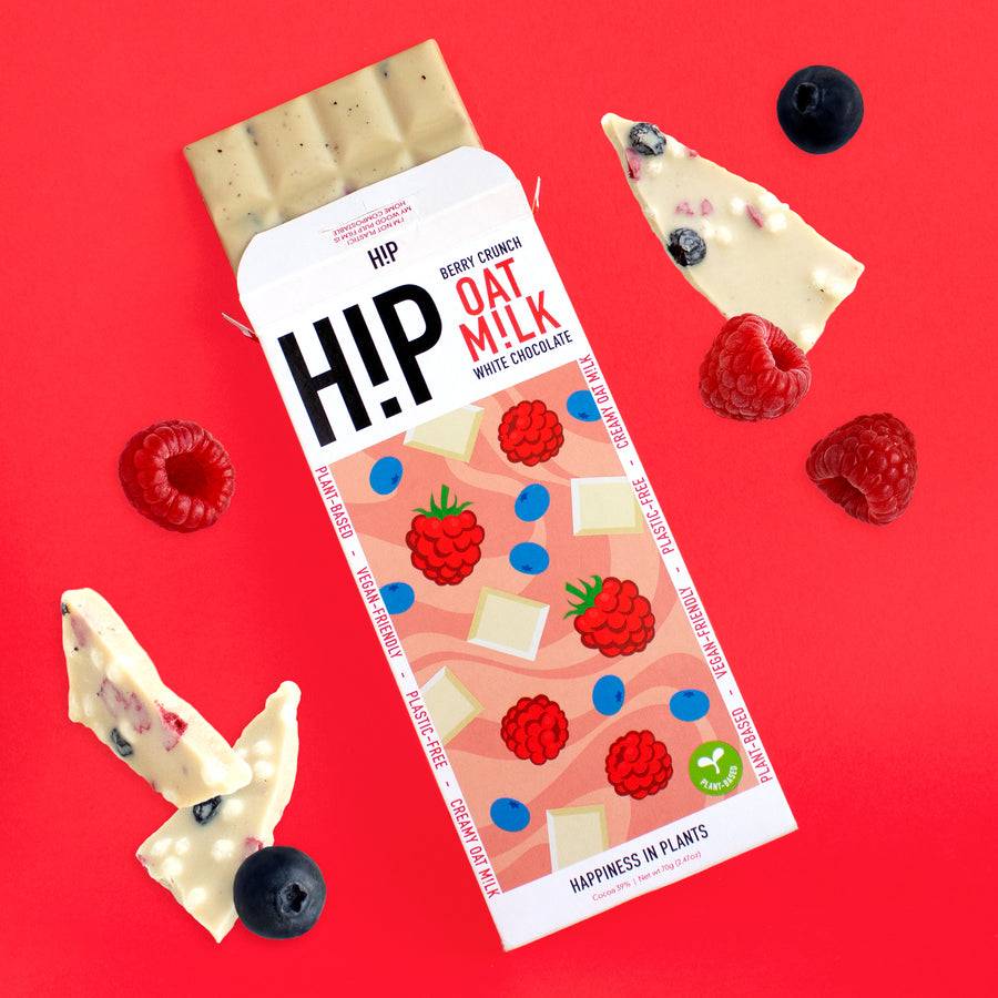 Vegan white chocolate bar hip berry crunch
