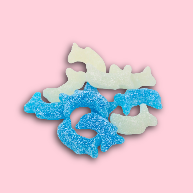 Mango and peach fizzy dolphin shaped sweets