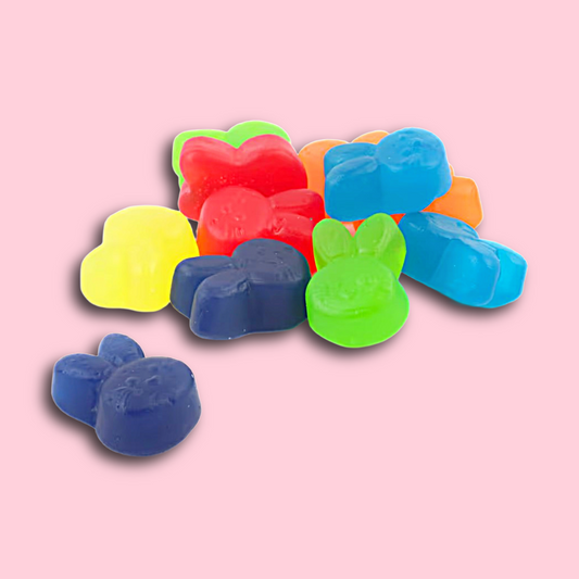 Vegan fruity gummy bunny shaped sweets