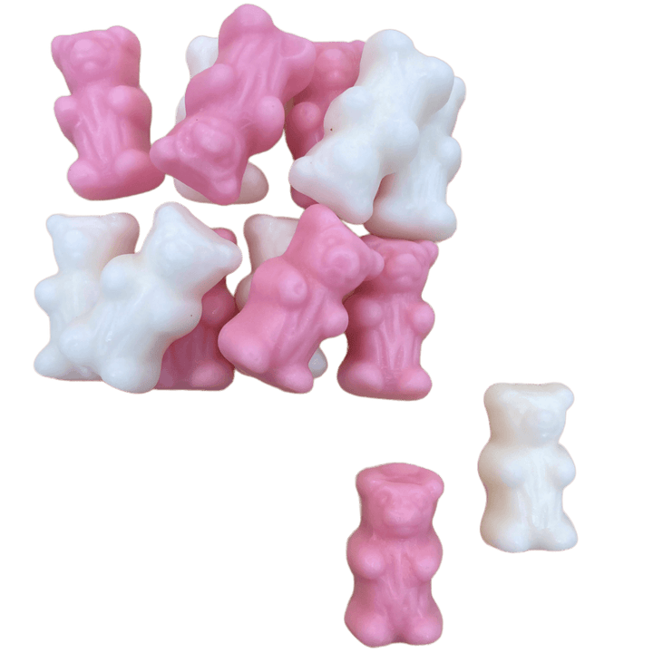 Pink and white gummy bear sweets
